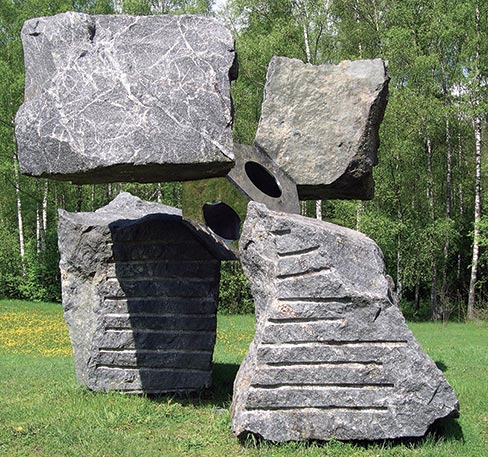 “Cloud Hands” is at the top of the list of Jon’s favorite sculpture. Carved in 1994 using Ukrainian granite and Russian stainless steel, the 11-foot tall work of art sits at the Europos Parkas Outdoor Sculpture Museum, Vilnius, Lithuania. “The theme was the ‘Center of Europe’, and the central form is a truncated tetrahedron,” according to Jon.