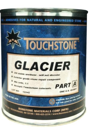 Touchstone Glacier is a polyurethane hybrid adhesive developed for light-colored marble and granite countertops.