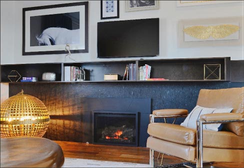 Traditional raised-hearth fireplace in Solar Grey Marble