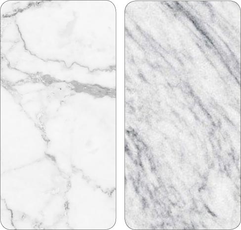 Left: White marble; Right Quartzite sample. Some white marbles have been misclassified as a quartzite. Be aware that with some non-quartzite stones, the only sure way to know is to test for confirmation.