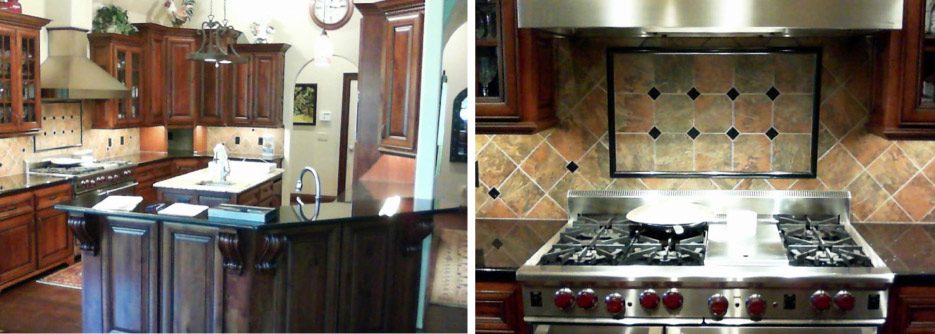 Above, left and right: two “before” photos of an outdated kitchen. This mix of styles is dark, heavy, and in serious need of a reboot. 