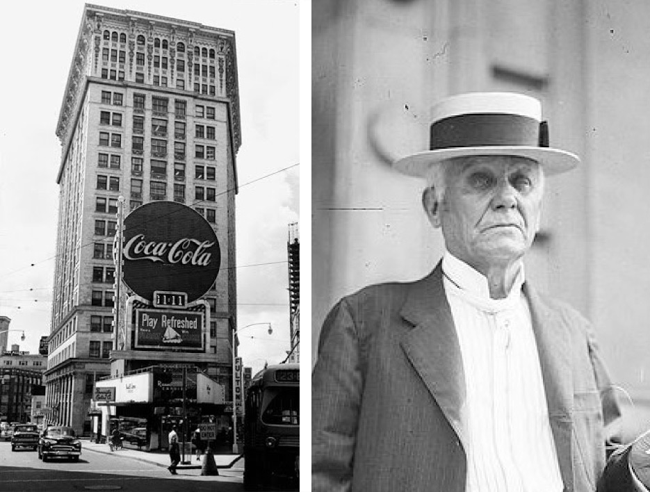  Left: The Candler building proudly displaying the Coca-Cola name. Right: Business tycoon and philanthropist Asa G. Candler, c1906.