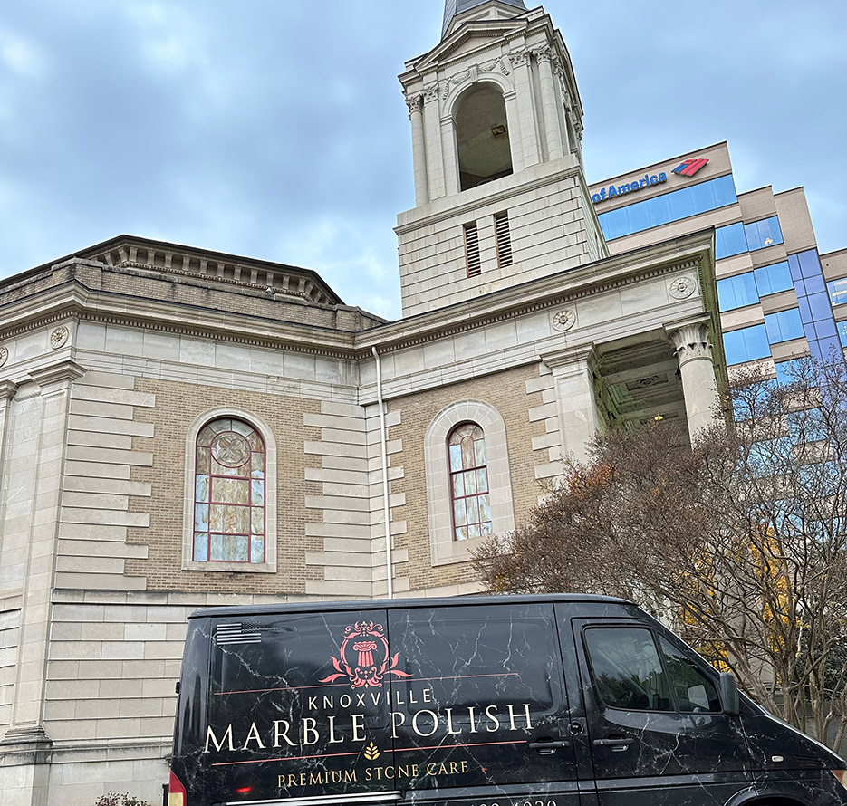 The Neo-Classical First Baptist Church, Knoxville building is 100 years old this year. 