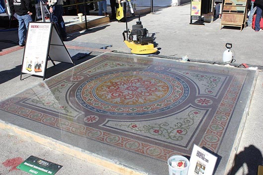 The WerkMaster Persian Carpet demo at 2012 World of Concrete showed how masking and spot application of concrete dye can achieve stunning decorative effects.