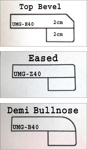 three different countertop edge styles