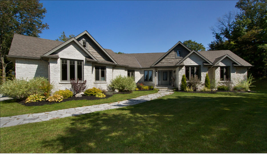 Split Face Hope Bay limestone graces a Hope Bay residence. Split face stone is very popular and comprises a large segment of Ledgerock’s market.