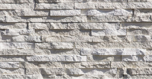 The European Ledgeline veneer combines weather-worn surface colors with split-faced travertine panels.