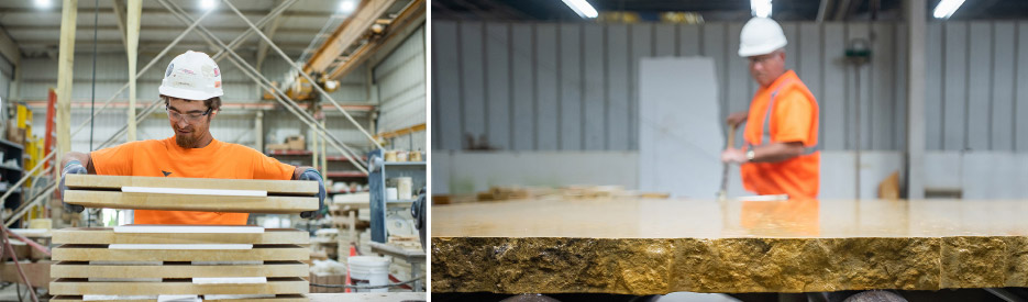 Vetter Stone uses specialized equipment and a skilled workforce in its 600-foot- long facility to produce high-quality dimensional stone products. 