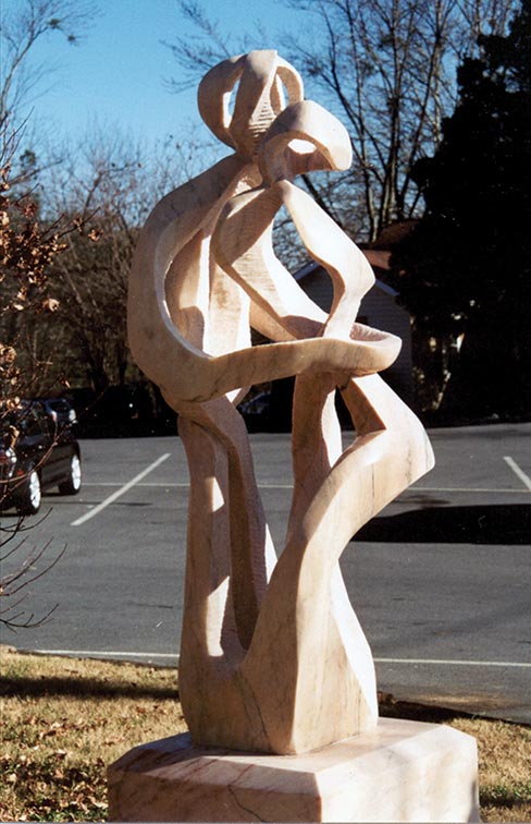 “Rapture,” a 91 inch high x 36 inch wide x 36 inch deep sculpture was carved in 2002 from Portuguese marble, and is the second piece of Eino’s “Woven Series.”