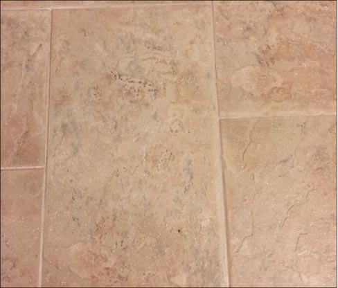 Porcelain tile that looks similar to natural stone. Here, a color-matched grout was chosen to blend in with the tile color.