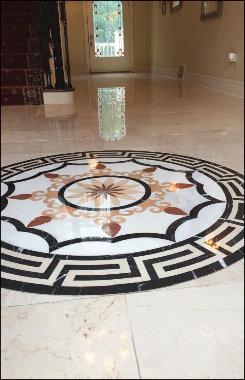 Majestic XXX Shine is suitable for marble, onyx, alabaster, travertine and terrazzo, and is available in 10 and 45 lb. pails. It delivers exceptional professional results like the residential floor shown below. 