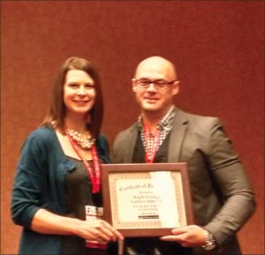 At the TISE 2016 CEU Speaker’s Breakfast, Sarah Gregg presented the Speaker of the Year award to Ralph Crozier, Architectural Manager at Garden State Tile. 