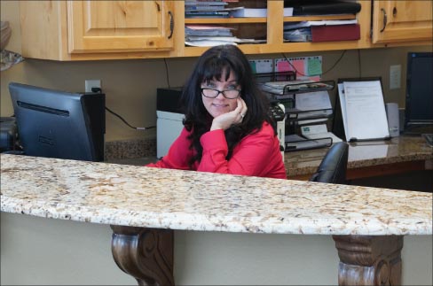 Julie Hoffmeyer greets visitors to the Mammoth Granite showroom, and spends most of her time doing sales. “Rarely do our customers feel the need to do custom layout, but when they do, most certainly we offer personal layout. Some customers ask us to hold onto their remnants for a future project, and we will do that, too,” said Julie.