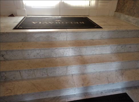 Crack repairs to ensure safety were equally important when restoring the marble stair landing, treads and risers.