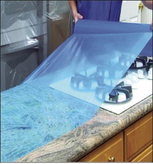 Americover 3 mil protective film gives easily-visible coverage on both floors and countertops. Protects surfaces from transportation damage and scratching during installation.