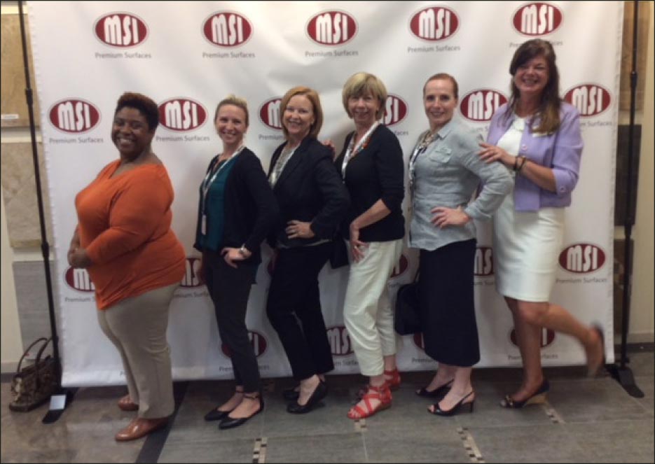 Left to Right: Meica Kelly, product promoter MSI; Sara, designer Cape Cod Kitchens; Kate Marchisio, Cape Cod Lumber; Linda Baldwin, Cape Cod Lumber; Toni Campbell, Cape Cod Lumber; Holly Nelson, MSI/MIA Speaker 