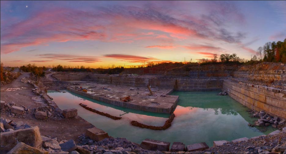 A dramatic backdrop for the Empire limestone quarry in Indiana.