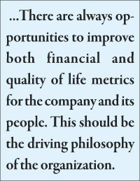 There are always opportunities to improve both financial and quality of life metrics for the company and its people. This should be the driving philosophy of the organization.