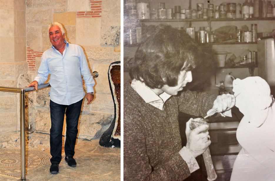 Lubrano in his showroom, and circa 1967 as a young sculptor.