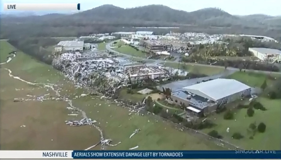 Local media coverage documented the swath of destruction, including Coqui’s shop, after the March 3, 2019 tornado that ripped through the region.