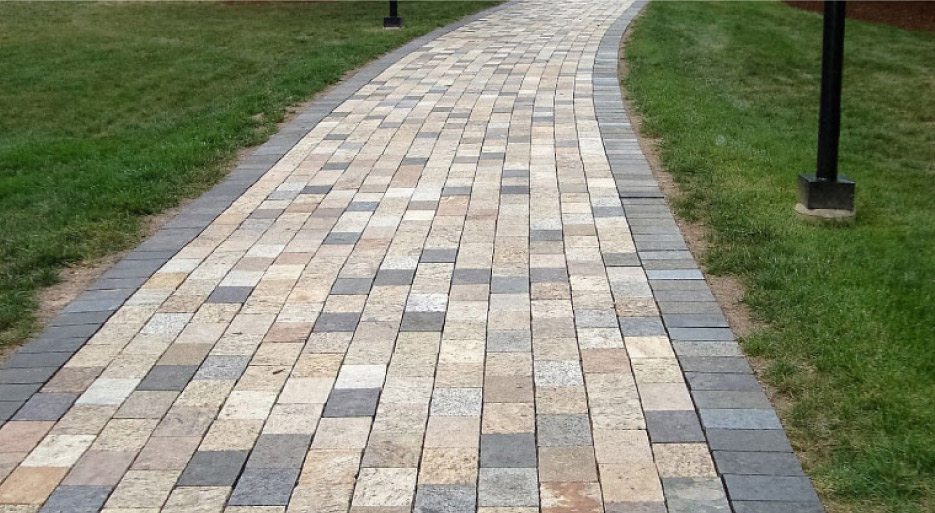 Recycled granite pavers find new life as a walkway.