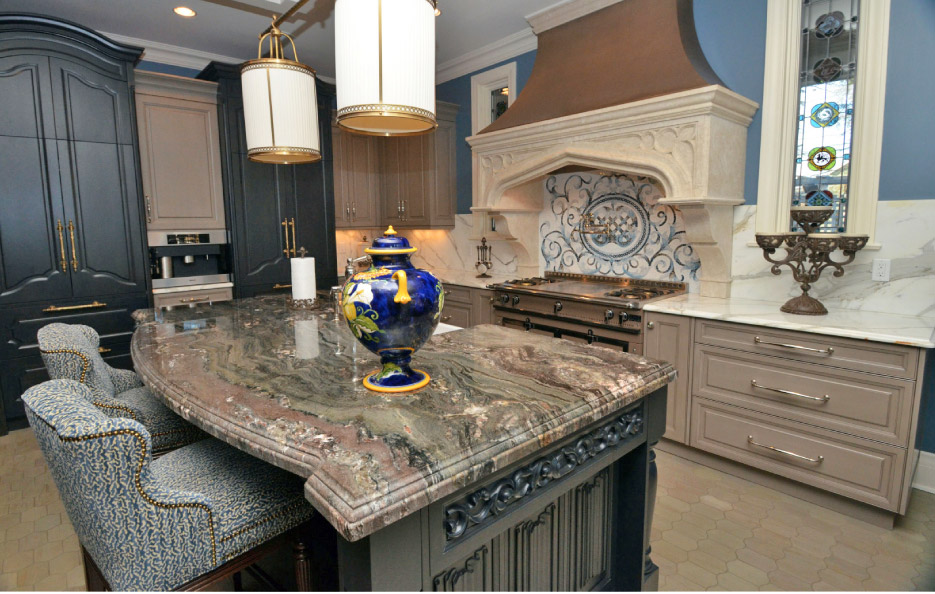 Built-up 6cm Granite island designed for a spacious, high-end kitchen.