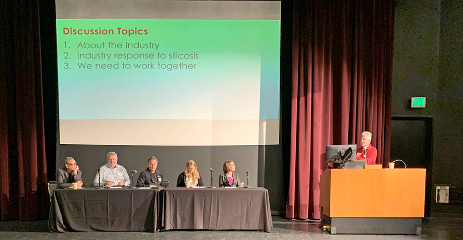 NSI participated in a panel discussion in May 2024 to share insights from the natural stone industry. Panelists included Dolan Williams (B&W Compliance), Ted Sherritt (Floform), and Nate Kolenski (Block Tops) join Michael Wilson (Cal/OSHA) and Jim Hieb (NSI).