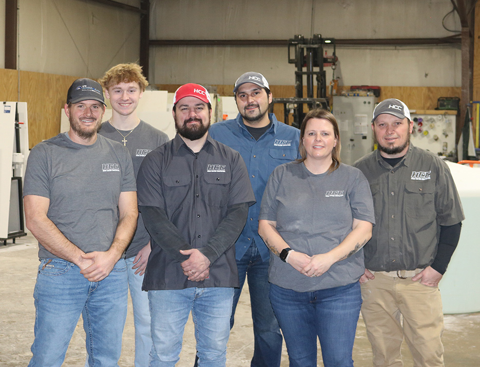 Heiar Custom Countertops just celebrated its 10th anniversary in business, and serves a tri-state area from their Dubuque, Iowa shop. Left to right: Ethan Watters, Brayden Schilling, Isaiah MacDonald, Frederick Bracamonte, and owners Hannah and Jeff Heiar.