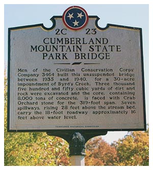 Historic marker near the 7-arch bridge at Cumberland Mountain State Park