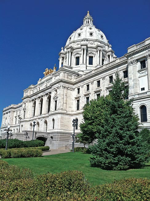 Completed in 1905, the Minnesota State Capitol, designed by architect Cass Gilbert, is Minnesota’s third capitol building. Gilbert also designed many other historic public buildings, including the U.S. Supreme Court, the West Virginia State Capitol, and the U.S. Customs House in New York.