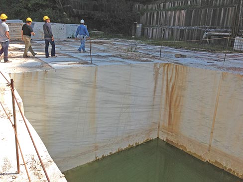 The original quarry of White Georgia marble, now managed by Polycor,  had to drained and reopened to supply matching stone for the project. “I’m thinking that this total restoration will require in excess of twenty thousand cubic feet of raw blocks, and they are going to have to go back and quarry more,”  said Evett.