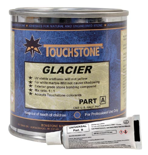 Glacier Epoxy is non-yellowing, and a true water-clear hybrid adhesive for marble.