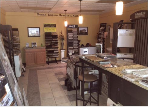 Roman Empire Granite & Marble serves the greater Youngstown, Ohio, area. “First, we educate our customers,” explained Mike. “We then take them through our shop and let them to view in full the stone they’ve picked out, using templates to make sure they are happy where we are placing their countertops. We offer both sinks and faucets and about 50 percent of our customers purchase them with their countertops.”