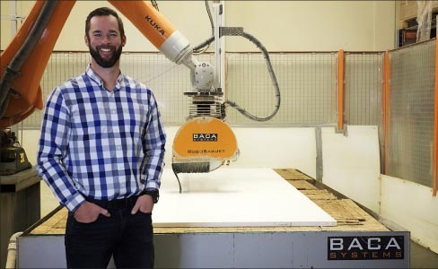 Mike Hyer loves his BACA Robo SawJet. The workhorse of the RockTops shop, it has revolutionized his capabilities to fabricate ultra-compact materials like Dekton and Silestone.