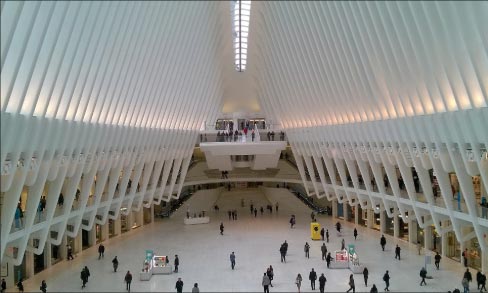 The Oculus, a calming expanse of soaring white marble ribs, is part of the 9/11 site, located next to the footprint of the fallen towers.