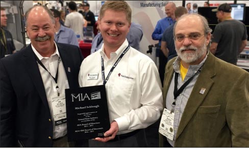 From left: Jon Lancto, Mike Schlough of Park Industries and Buddy Ontra. Schlough was recognized for his contributions to the MIA and NSI.