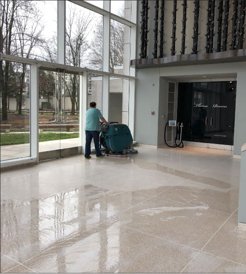 Striping and honing with a T-5 auto scrubber – a machine designed to cover a lot of surface area. An auto-scrubber is a good candidate for rental.