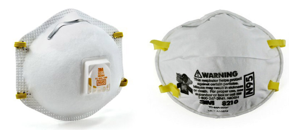 Samples of an authentic 3M N95 and 3M Model 8210 mask.