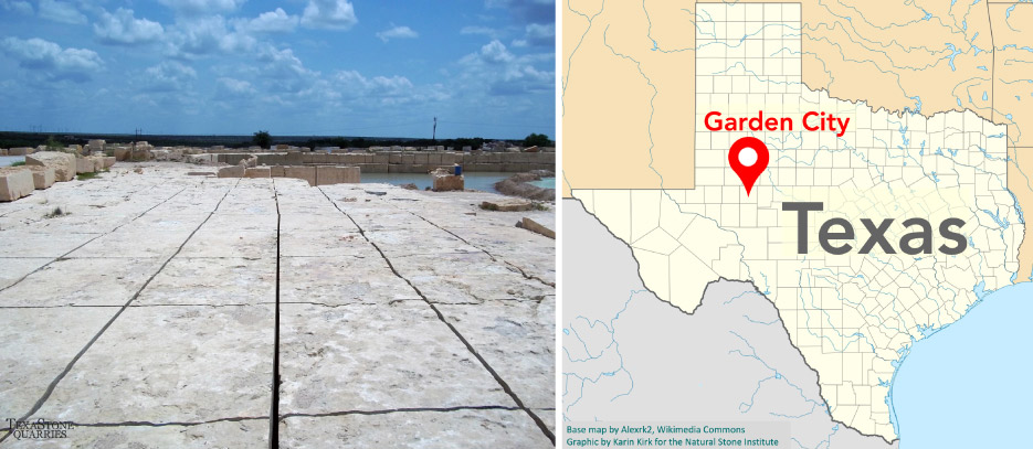 Shelves of limestone deposits sit near the surface, and access is literally as easy as using “a broom and a hose.” These days, 16 quarry pits yield 6 different varieties of limestone, including Hadrian, a fossil-rich tan stone, Cedar Hill Cream, and TexaStone Pink, a unique,  fossil-laden pastel color.