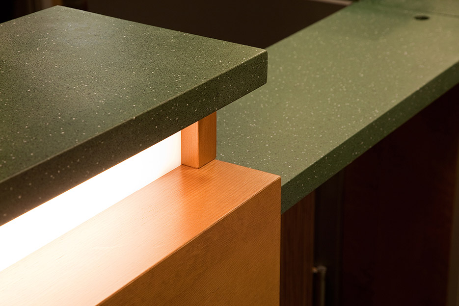 Durat – a solid surface material from CaraGreen – installed in a spa setting. Durat is now produced in Georgia from recycled materials.