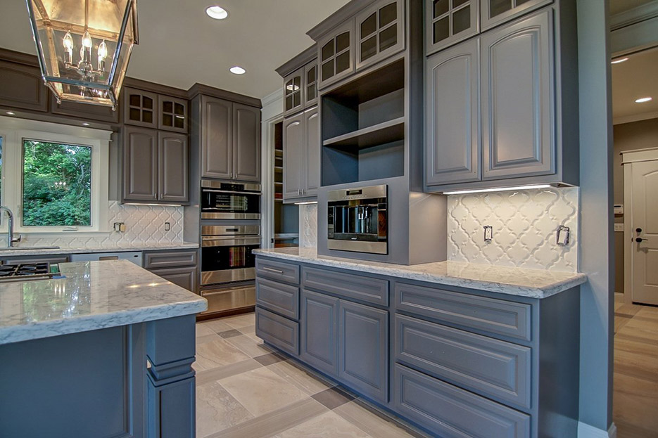 Viatera Rococo Quartz kitchen fabricated and installed for a Premier Builders high-end residential development.