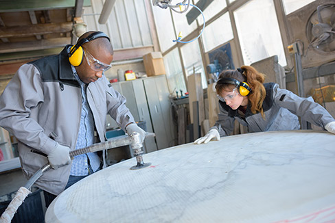 OSHA requires employers to have a hearing conservation program if workers are exposed to over 85 decibels averaged over  an 8-hour workday. That’s basically every countertop fab shop, ever.