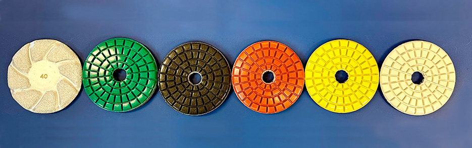 Typical lippage removal to pre-polish: LT lippage discs and TX Triple Thick resin diamond discs, from 60 grit to 800 grit.