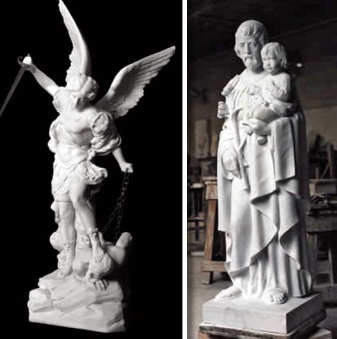 According to Daniel Sinclair, each of these stone sculptures were custom designed and hand carved to his customers’ wishes. DMS Studios specializes in realistic and figurative stone carving and sculpture and offers a wide variety of designs for individuals, institutions, organizations, churches, or synagogues. 