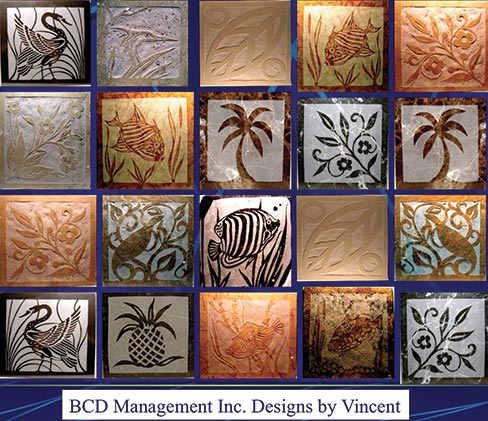 “We carve and blast custom designs onto marble and granite for our clients. We mask with rubber and then hand-cut the design and blast the material. This can be done on site in hotels or a home, with no mess,” says BCD Management Surface Specialist owner Vince Vallone.