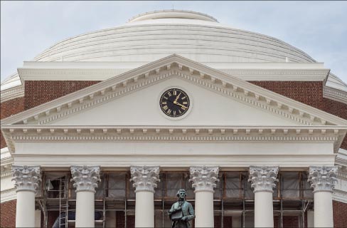 Rugo Stone, LLC replaced 16 crumbling column capitals that surround the University of Virginia rotunda. The original Carrara marble capitals were destroyed in an 1895 fire and replaced with stone from an alternate source. Rugo stone not only sourced the new capitals from Carrara, but also duplicated the original Corinthian order design.  The UV rotunda is a UNESCO World heritage site.