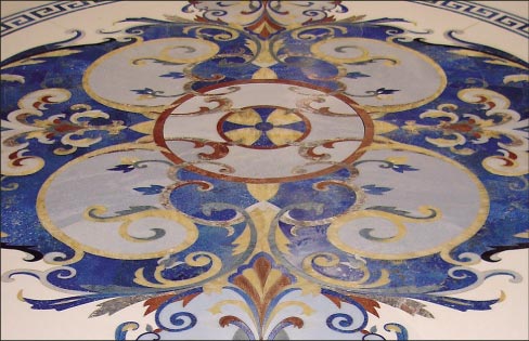 Sodalite Blue marble floor medallion designed for a private residence. 