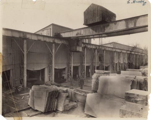 Phenix Quarry stoneyard and processing factory, circa 1924 photo.