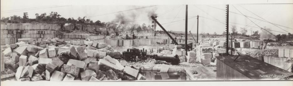 Phenix Quarry in Greene County, Missouri, circa 1920s. Photo panorama by B.F. Edmonson