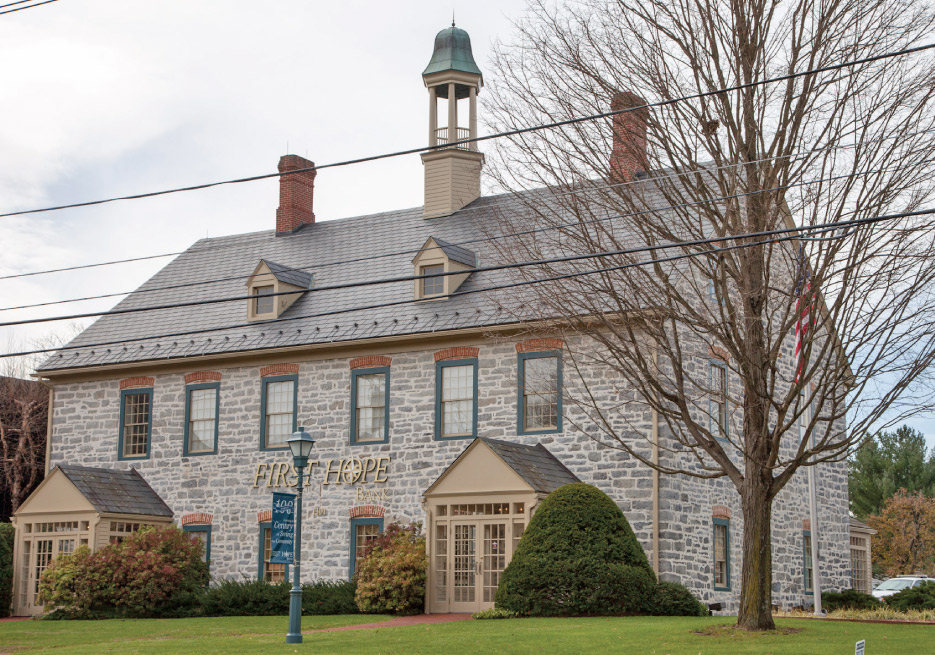 Now the First Hope Bank, the original Gemeinhaus, (a combination meeting house and Church) was built in 1781. Sermons were conducted in both German and English, the two principle languages that were spoken in Hope, NJ.